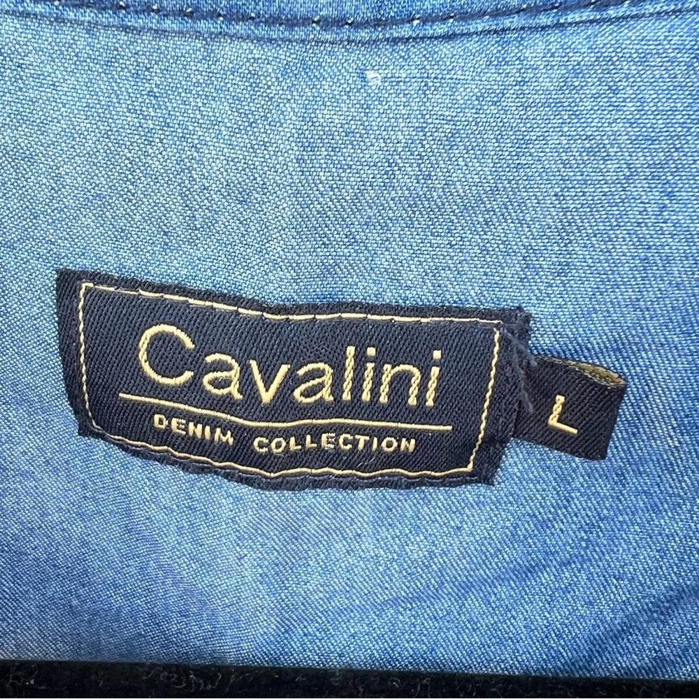 Cavalini Blue Denim Embroidered Sleeveless Top Western Boho Button Front NWT L - Picture 6 of 8